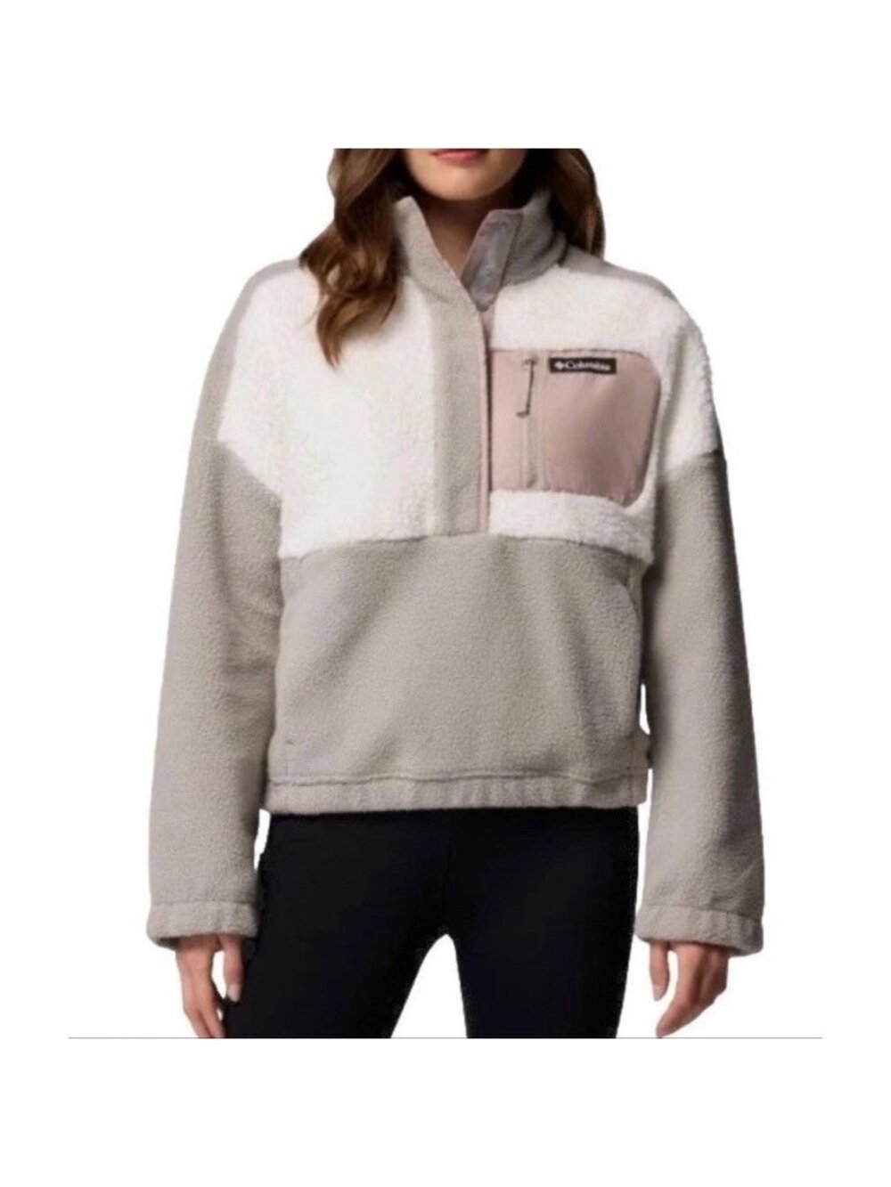NWT Columbia Women's S Gray White West Bend Sherpa Fleece Pullover Polyester